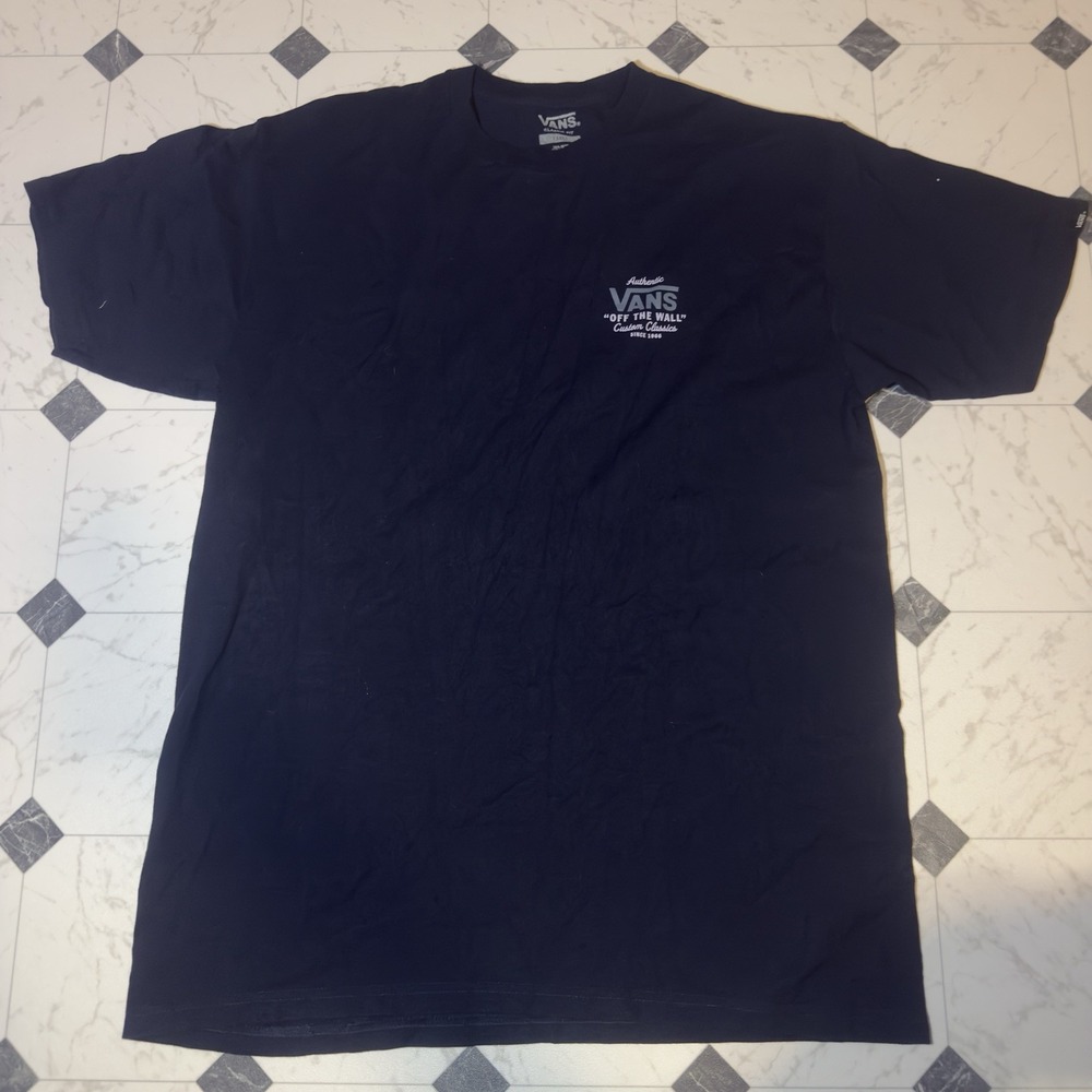 Vans Off The Wall Custom Classics T-Shirt Mens Large Navy Short Sleeve Logo Tee